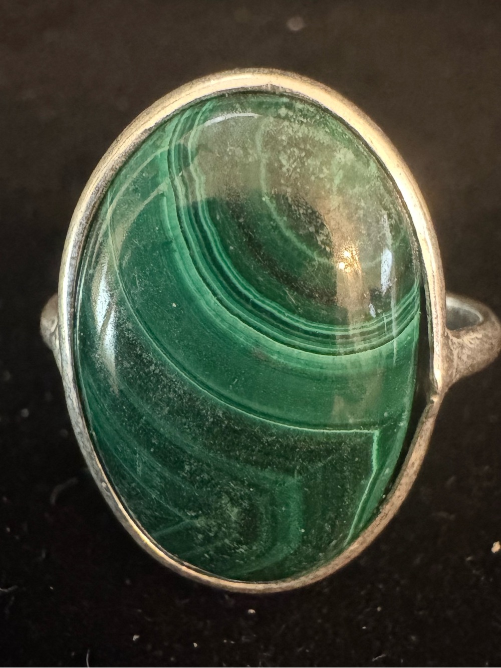Sterling‎ Silver Green Malachite Oval Ring